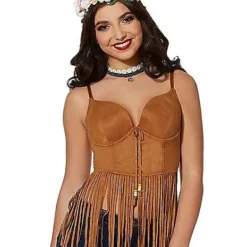 Adult Brown Suede Fringe Top