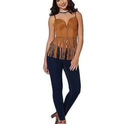 Adult Brown Suede Fringe Top -Spirit Spooky Store 01315100 e