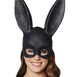 Black Glitter Bunny Mask