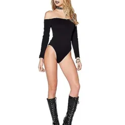 Off The Shoulder Black Bodysuit -Spirit Spooky Store 01350073 d