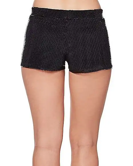 Adult Black Sequin Shorts 2 Adult Black Sequin Shorts - Image 2