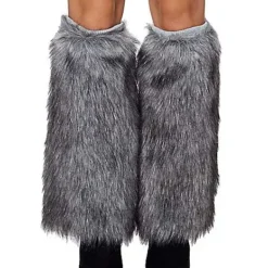 Grey Faux Fur Leg Warmers