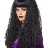 Black Crimped Wig With Bangs