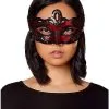 Red And Black Lace Sequin Eye Half Mask