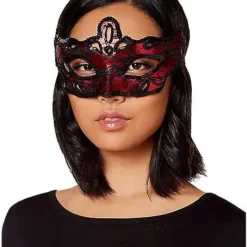 Red And Black Lace Sequin Eye Half Mask -Spirit Spooky Store 01408558 c