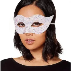 White Glitter Eye Half Mask -Spirit Spooky Store 01450915 c