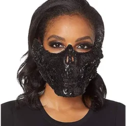 Black Skeleton Sequin Half Mask