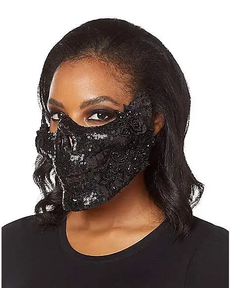 Black Skeleton Sequin Half Mask 2 Black Skeleton Sequin Half Mask - Image 2