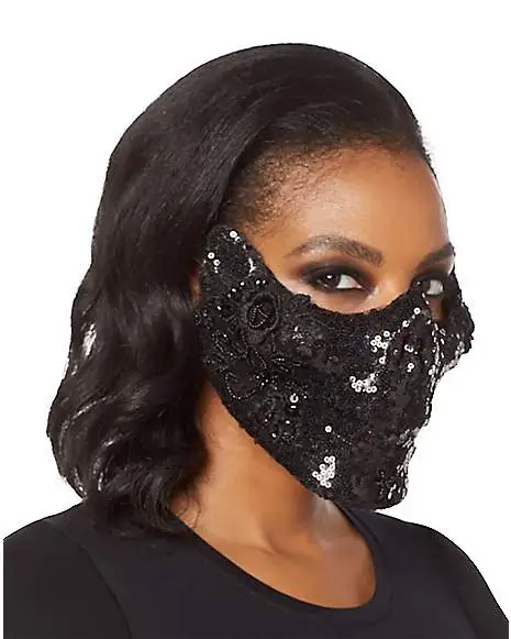 Black Skeleton Sequin Half Mask 3 Black Skeleton Sequin Half Mask - Image 3