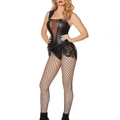 Adult Black Faux Leather And Lace Bodysuit 9 Adult Black Faux Leather And Lace Bodysuit -Spirit Spooky Store 01481183 c
