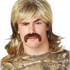 Blond Mullet Wig With Mustache