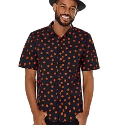Pumpkin Print Button Down Shirt -Spirit Spooky Store 01526292 c