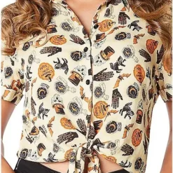 Adult Vintage Halloween Icon Tie Front Shirt And Tote Bag -Spirit Spooky Store 01530757 c