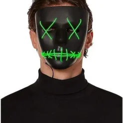 Light Up EL Wire Green Stitched Black Half Mask