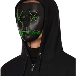 Light Up EL Wire Green Stitched Black Half Mask -Spirit Spooky Store 01548692 d