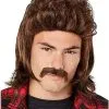 Brown Mullet Wig With Mustache