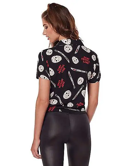 Jason Voorhees Tie Front Shirt - Friday The 13th 2 Jason Voorhees Tie Front Shirt - Friday The 13th - Image 2