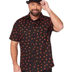 Pumpkin Print Button Down Plus Size Shirt