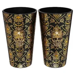 Gothic Noir Skull Glass Set 2 Pack - 16 Oz.