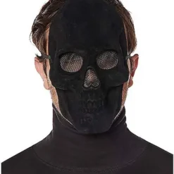 Black Velvet Skull Half Mask