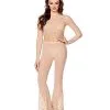 Beige Mesh Rhinestone Top And Pants Set