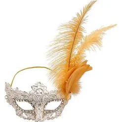 Gold Feather And Lace Eye Half Mask -Spirit Spooky Store 01587898 c