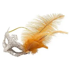 Gold Feather And Lace Eye Half Mask -Spirit Spooky Store 01587898 d