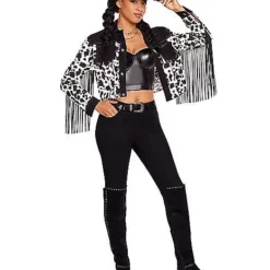 Adult Western Cow Print Fringe Jacket