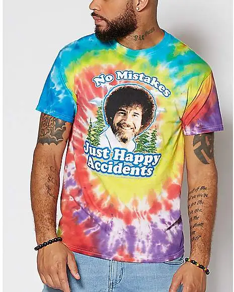 Happy Accidents Tie Dye Bob Ross T Shirt 1 Happy Accidents Tie Dye Bob Ross T Shirt