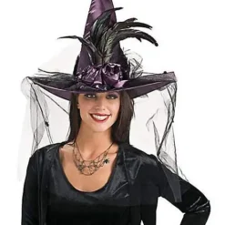 Feathered Black Witch Hat -Spirit Spooky Store 07012768 a